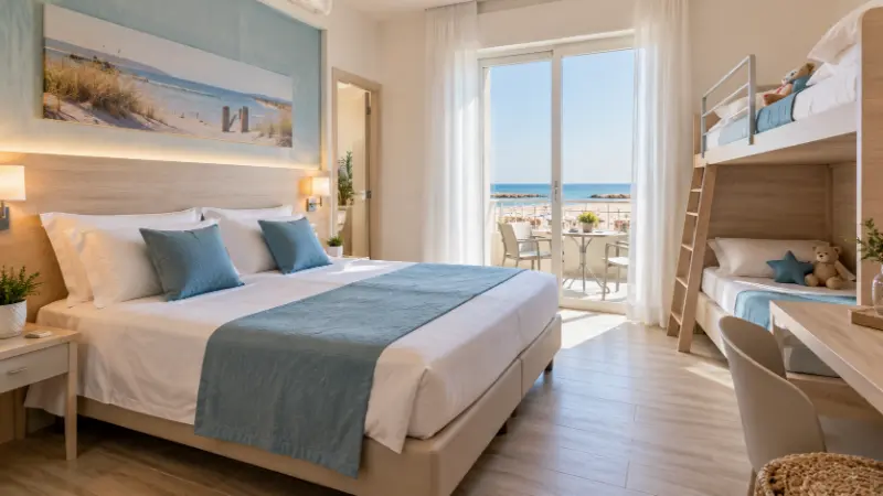 Camera di albergo per famiglie con vista sul mare a Rimini